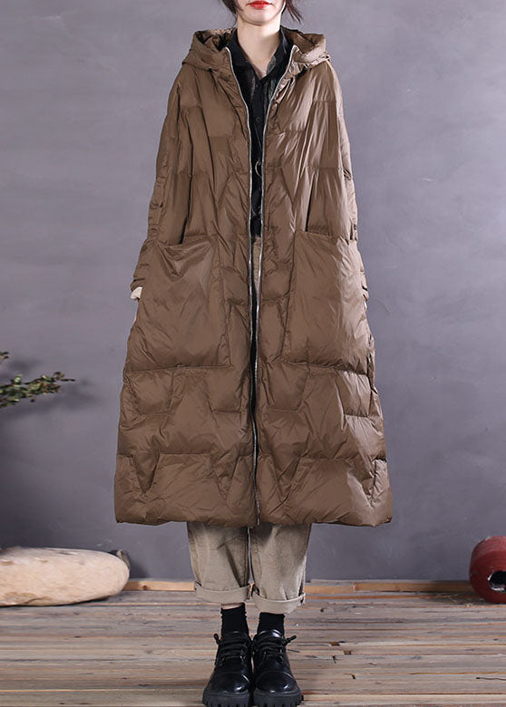 Khaki Zip Up Duck Down Coat Winter