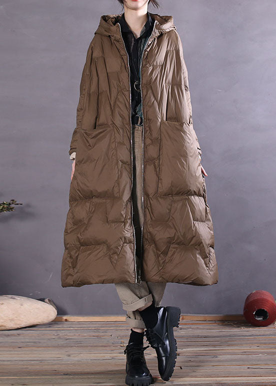 Khaki Zip Up Duck Down Coat Winter