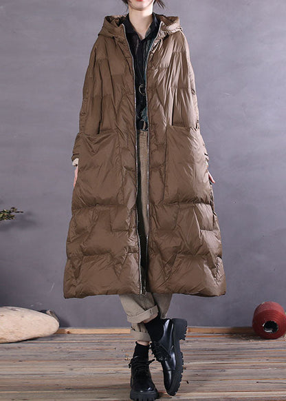 Khaki Zip Up Duck Down Coat Winter