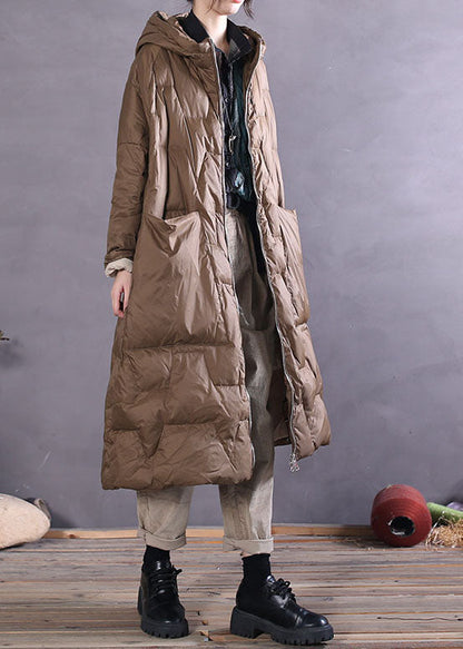 Khaki Zip Up Duck Down Coat Winter