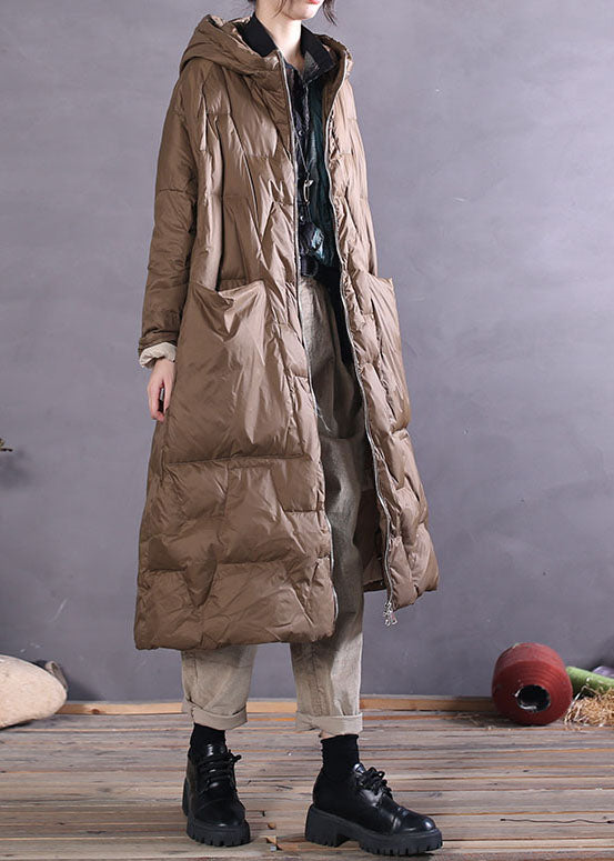 Khaki Zip Up Duck Down Coat Winter