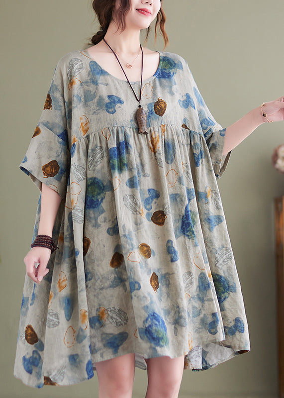 Lake Blue Oversized Print Cotton Maxi Dress Summer