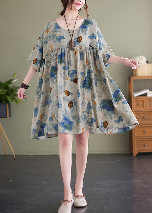 Lake Blue Oversized Print Cotton Maxi Dress Summer