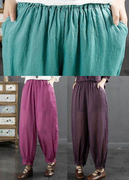 Lake Blue Ruffled Patchwork Ramie Harem Pants Summer