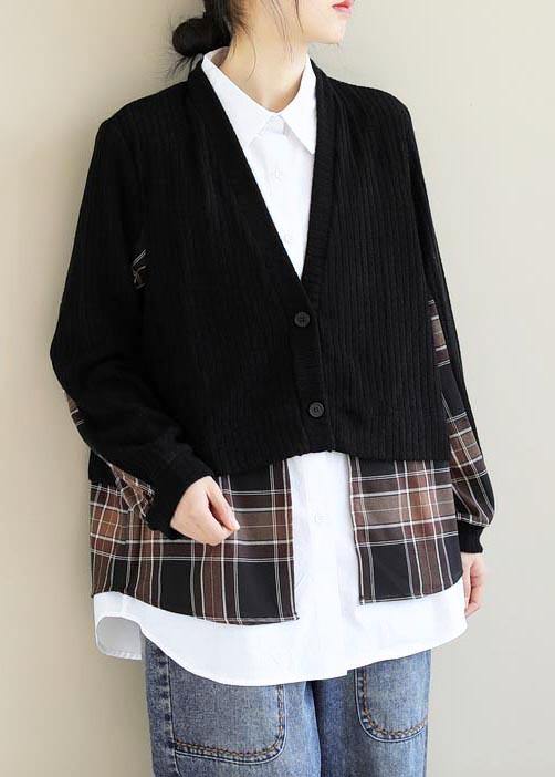 Lapel False Two Pieces Clothes Work Outfits Black Patchwork Top