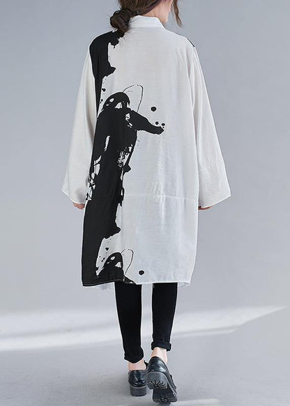 Lapel Patchwork Spring Clothes Design White Print Long Dress