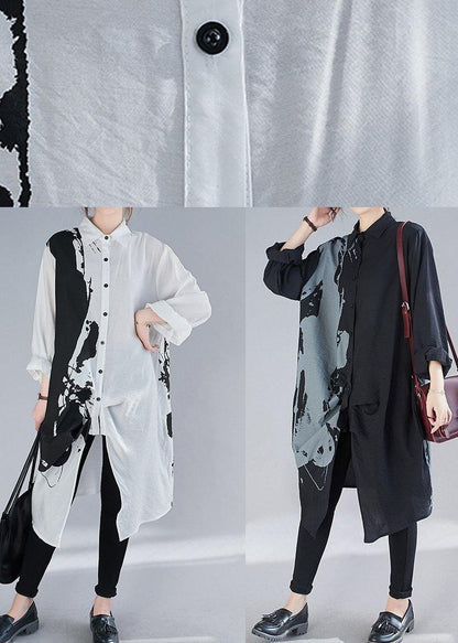 Lapel Patchwork Spring Clothes Design White Print Long Dress