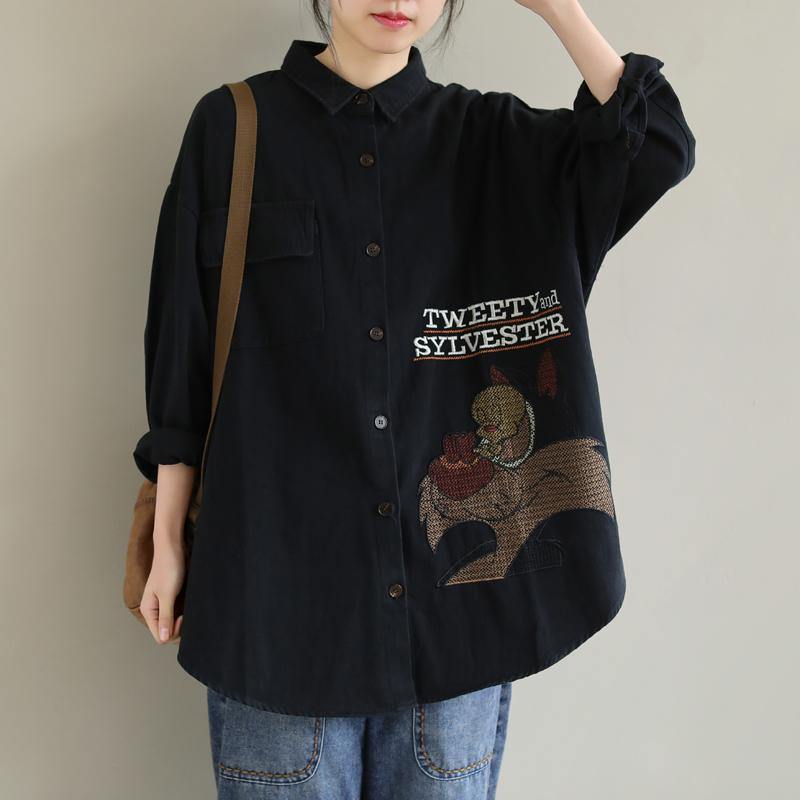 Lapel Spring Crane Tops Ideas Black Letter Top