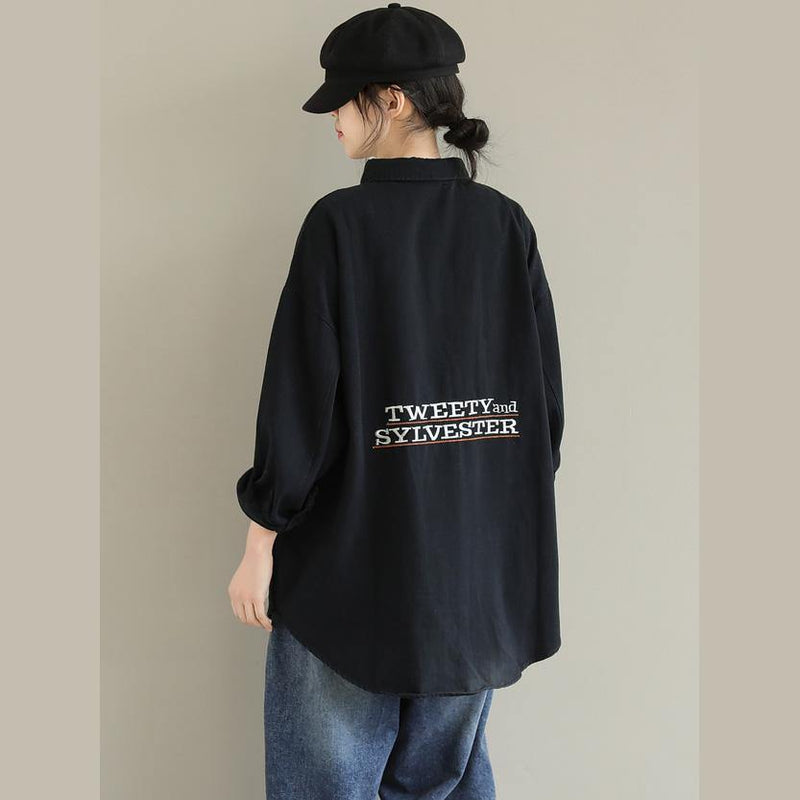 Lapel Spring Crane Tops Ideas Black Letter Top