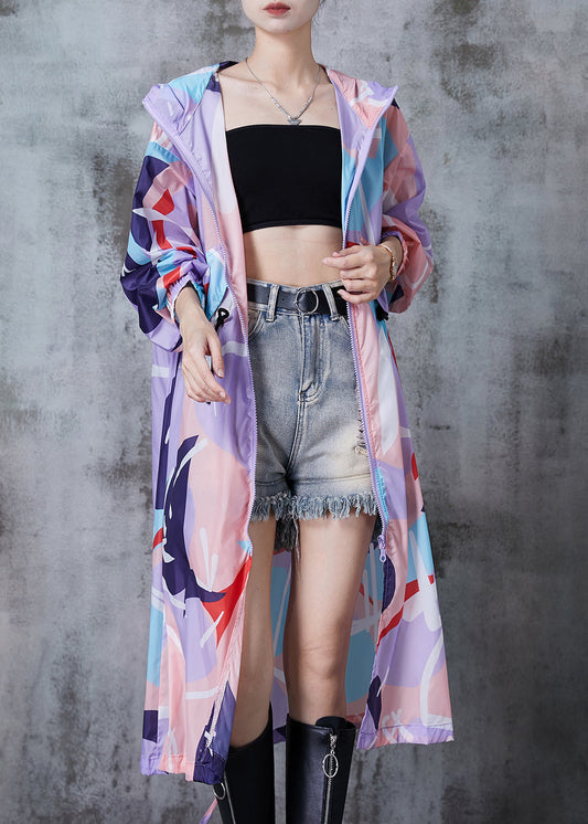 Lavende Oversized Print Drawstring Spandex Trench Fall