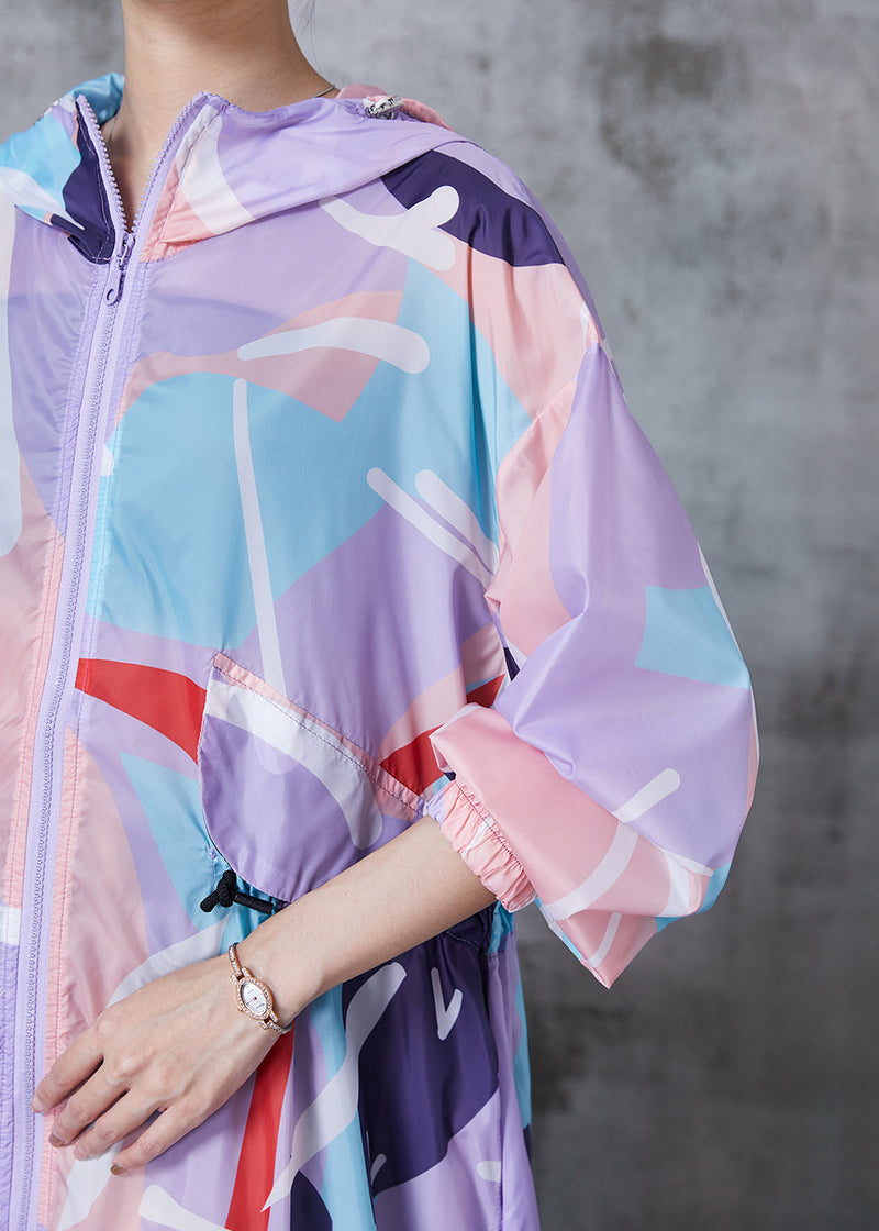 Lavende Oversized Print Drawstring Spandex Trench Fall