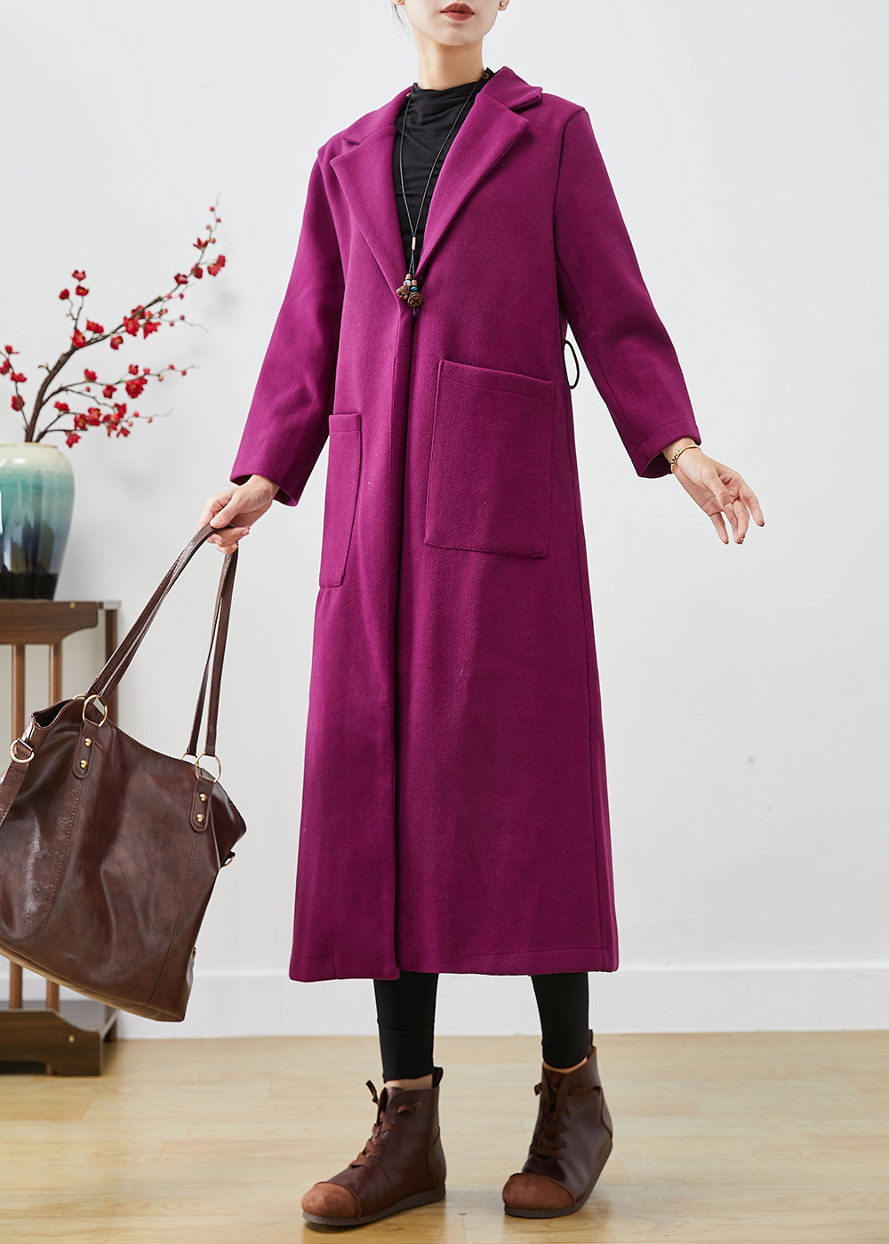 Lavender Oversized Woolen Coats Fall