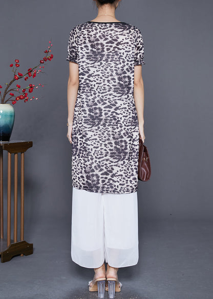 Leopard Patchwork Smiling Face Zircon Chiffon Dress Summer