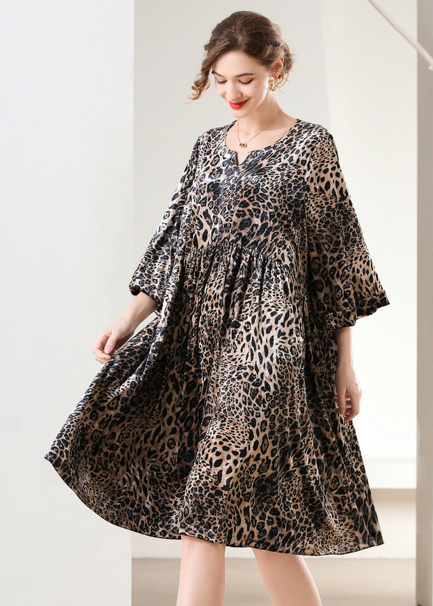 Leopard Print Oversized Silk Velour Holiday Dress Spring