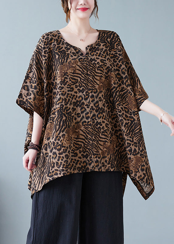 Leopard Yellow O-neck Print T Shirt Batwing Sleeve