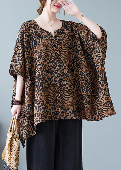 Leopard Yellow O-neck Print T Shirt Batwing Sleeve