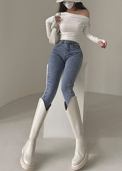 Light Blue High Waist Denim Pants Spring