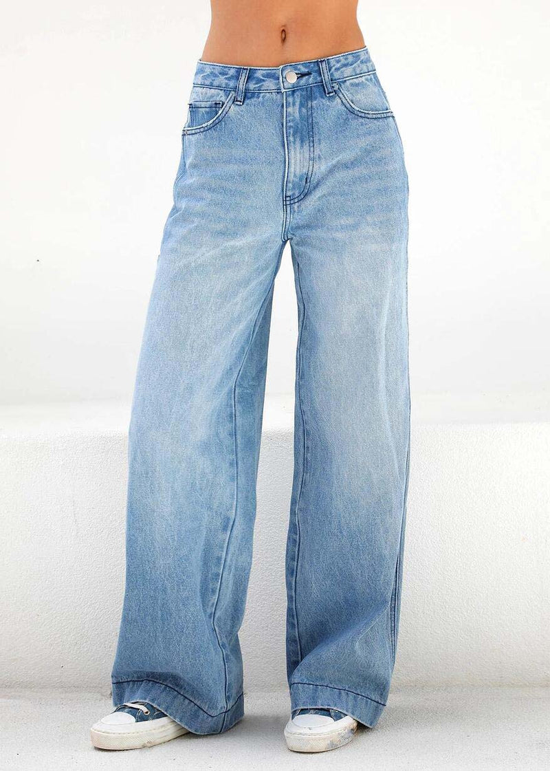 Light Blue Oversized Original Design Denim Wide Leg Pants Summer