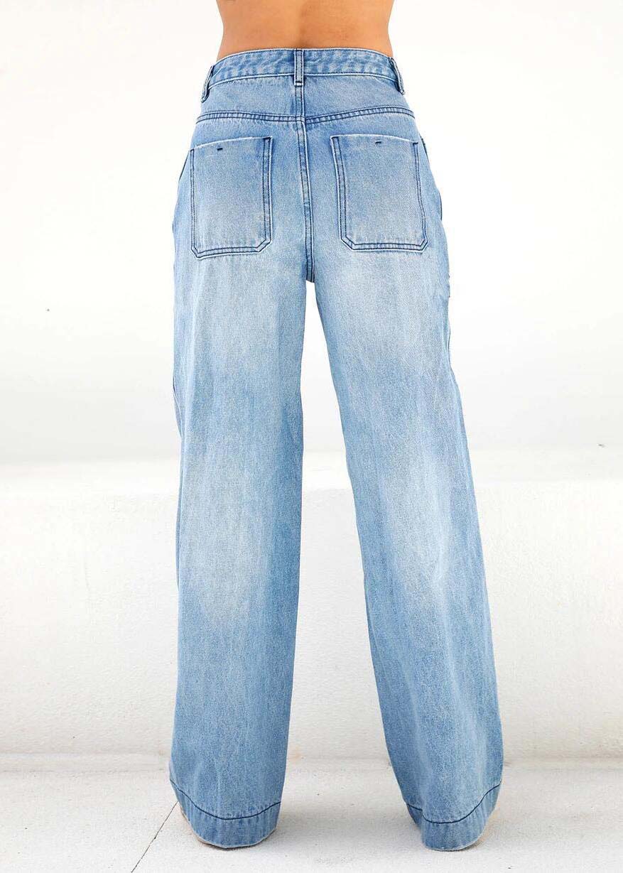 Light Blue Oversized Original Design Denim Wide Leg Pants Summer