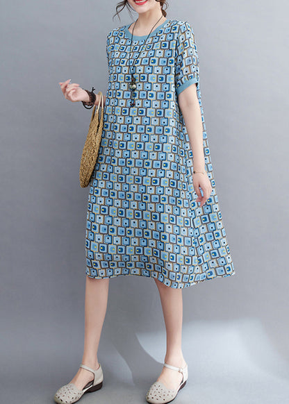 Light Blue Print Draping Chiffon Holiday Dress Summer