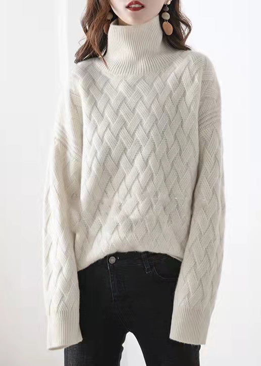 Light Camel Turtleneck Plaid Wool Knit Sweaters Spring