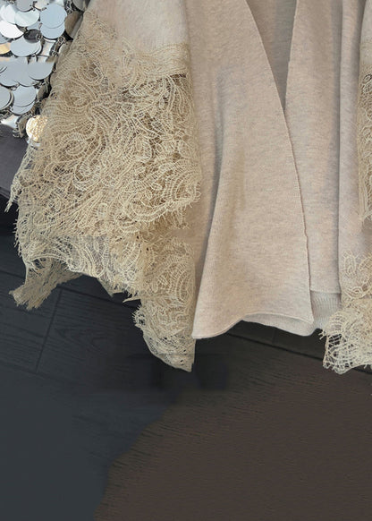 Light Camel V Neck Lace Patchwork Knit Cardigans Spring