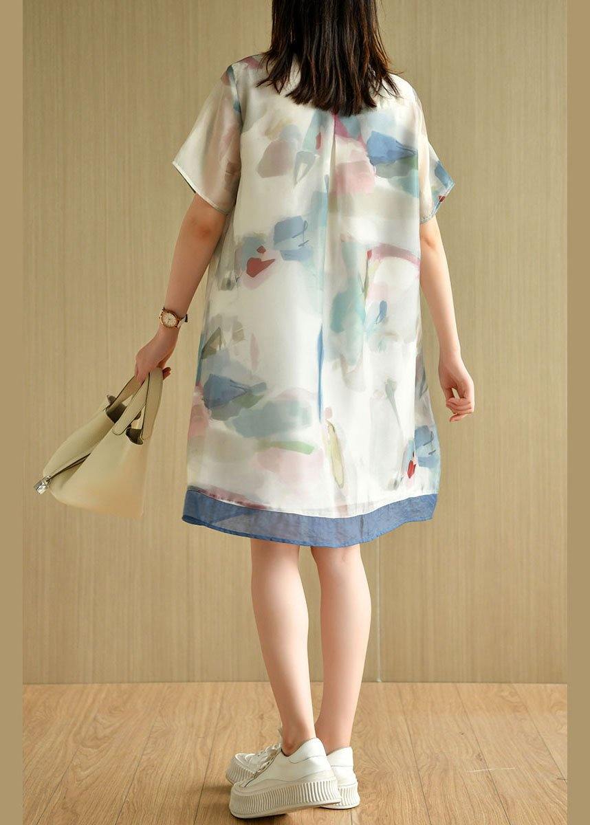 Light Green Button Print Summer Vacation Dress Short Sleeve