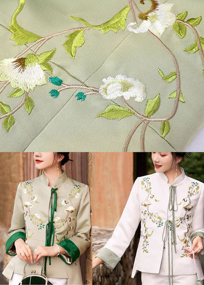 Light Green Embroideried Lace Up Silk Coat Spring