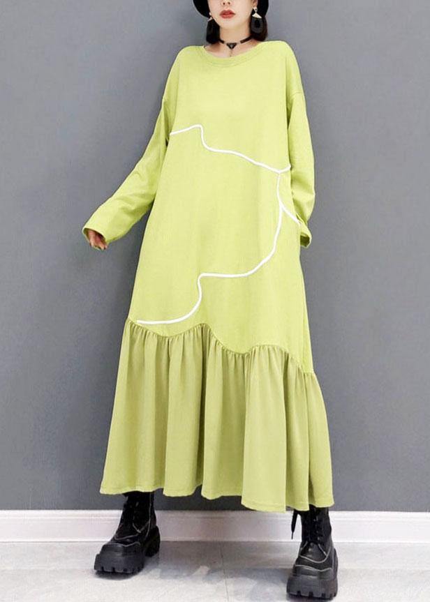 Light Green O-neck Patchwork Holiday Dress Fall Long Sleeve