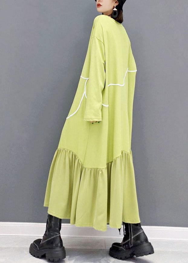 Light Green O-neck Patchwork Holiday Dress Fall Long Sleeve