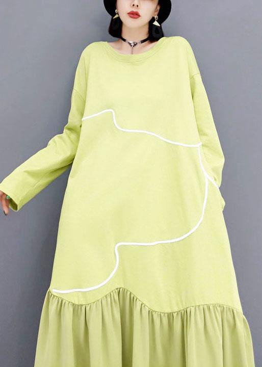 Light Green O-neck Patchwork Holiday Dress Fall Long Sleeve