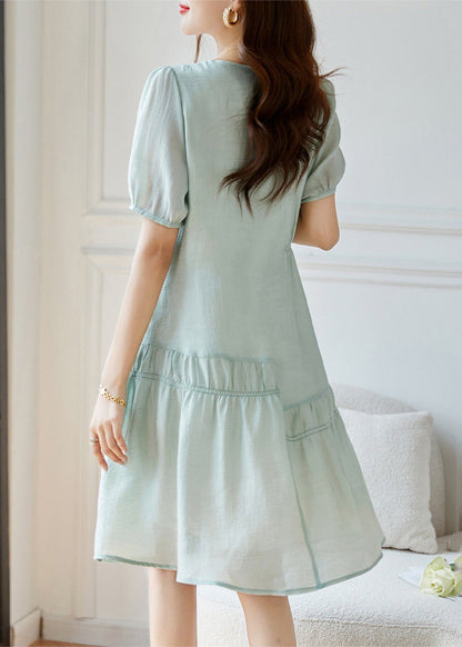 Light Green Wrinkled Patchwork Cotton Dresses Summer