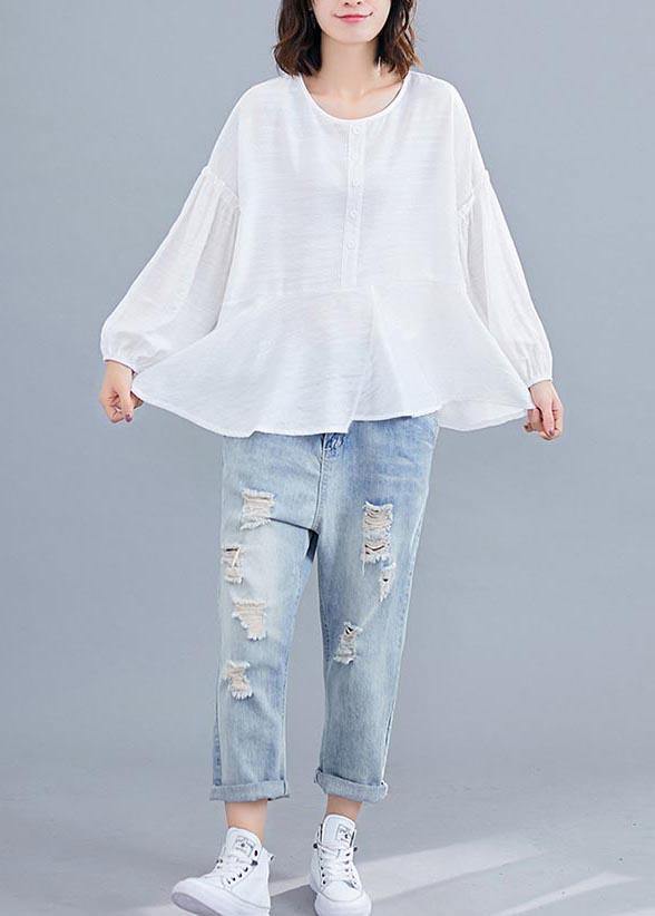 Women Light Green asymmetrical design Long sleeve Cotton Linen Summer Blouses