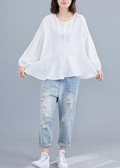 Women Light Green asymmetrical design Long sleeve Cotton Linen Summer Blouses