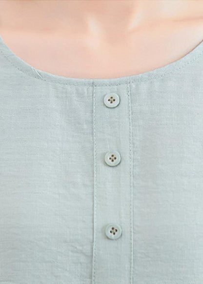 Women Light Green asymmetrical design Long sleeve Cotton Linen Summer Blouses