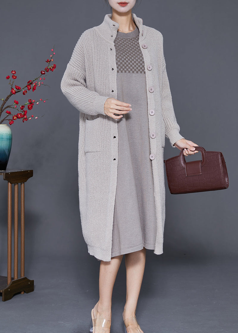 Light Grey Button Down Warm Knit Coats Fall