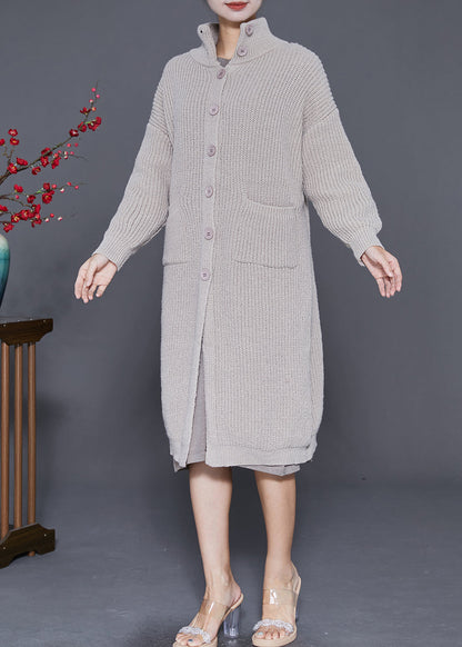 Light Grey Button Down Warm Knit Coats Fall
