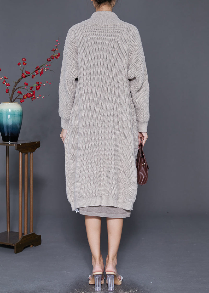 Light Grey Button Down Warm Knit Coats Fall