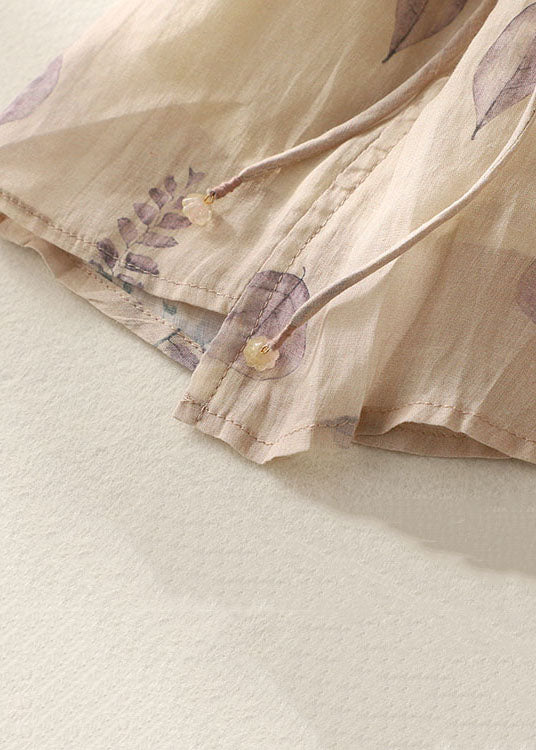 Light Purple Print Tasseled Patchwork Cotton Shirt Bracelet Sleeve