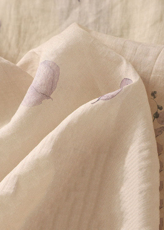 Light Purple Print Tasseled Patchwork Cotton Shirt Bracelet Sleeve