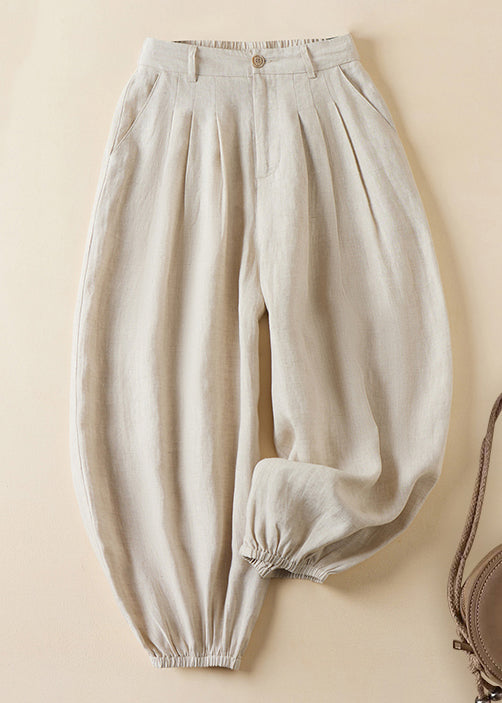 Linen Pockets Elastic Waist Linen Crop Pants Summer