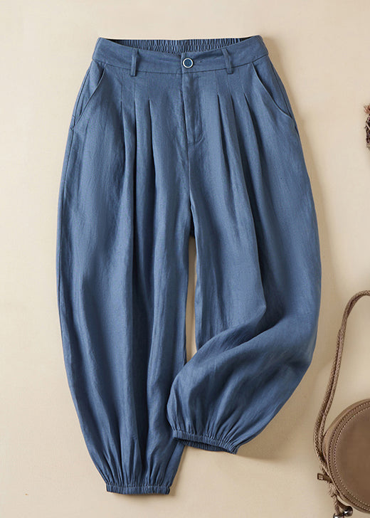 Linen Pockets Elastic Waist Linen Crop Pants Summer