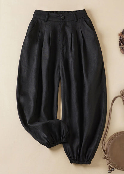 Linen Pockets Elastic Waist Linen Crop Pants Summer