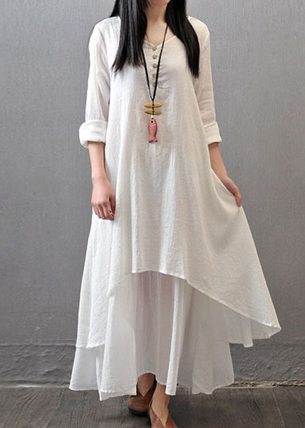 Long Sleeve Double Layers Button Asymmetric Green Text Maxi Dress
