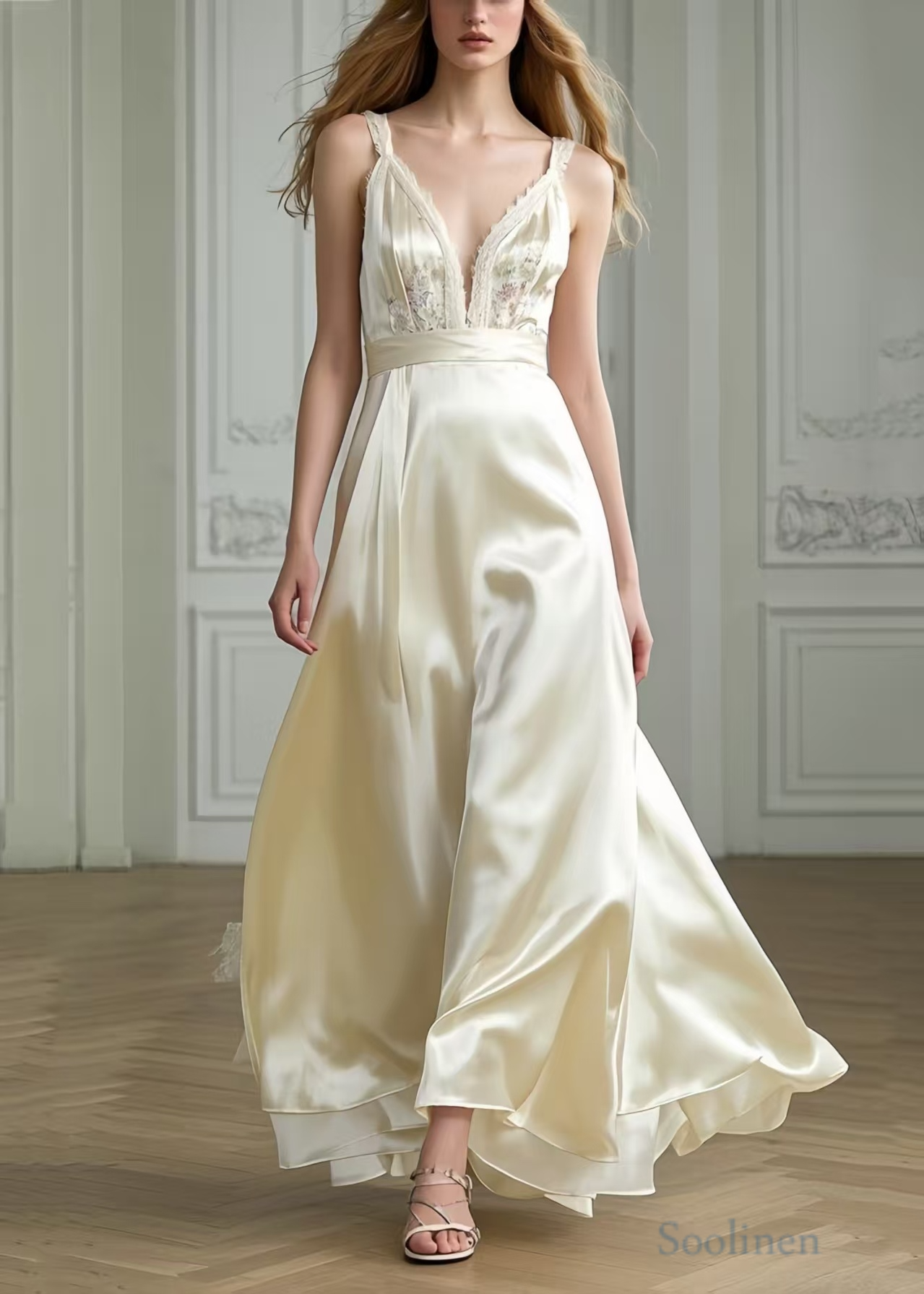 Milk White Exra Large Hem Draping Silk Party Dresses Summer