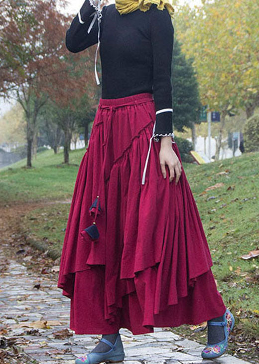 Mulberry Asymmetrical Drawstring Skirts Spring