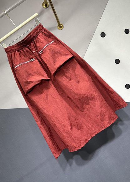 Mulberry Drawstring Pockets Patchwork Cotton Skirts Summer