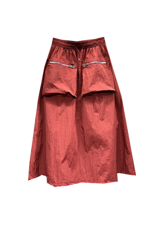 Mulberry Drawstring Pockets Patchwork Cotton Skirts Summer