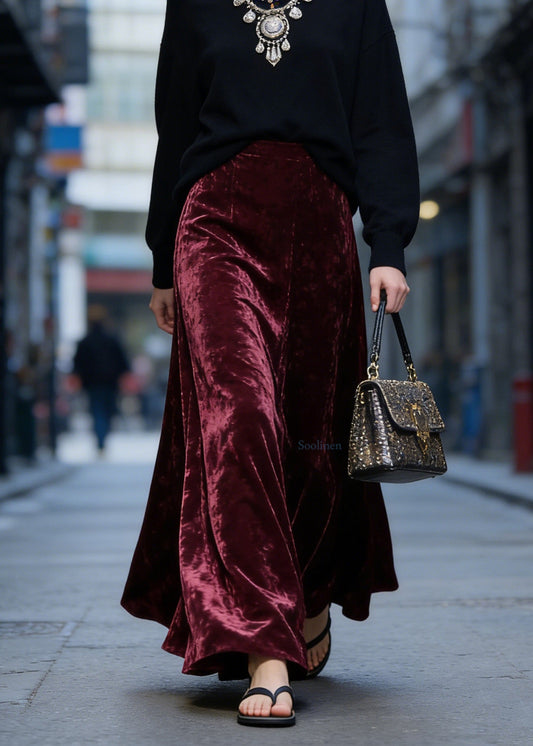 Mulberry High Waist Exra Large Hem Velvet Skirt Spring