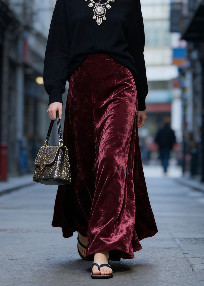 Mulberry High Waist Exra Large Hem Velvet Skirt Spring